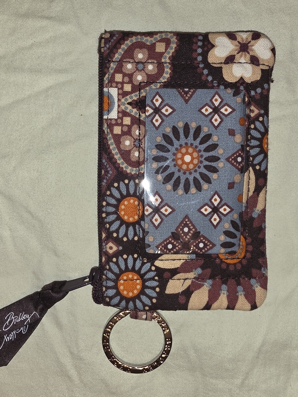 Vera Bradley Blue and Brown Floral ID Case With Keyring